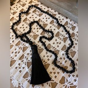 Black Onyx beaded necklace with black tassel